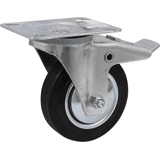 Zwenkwiel rub. zwart bev.pl. 100mm +rem