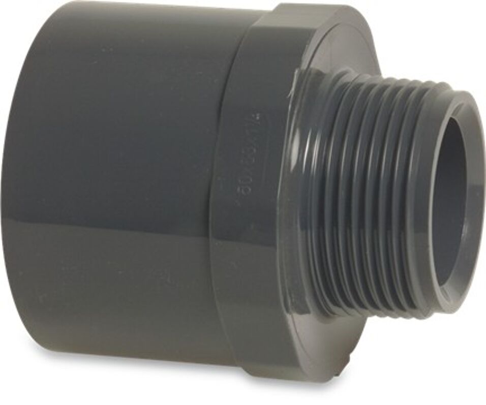Product afbeelding Puntstuk PVC-U 16/20 mm x 1/2" lijmmof/spie x buitendraad 10 bar grijs