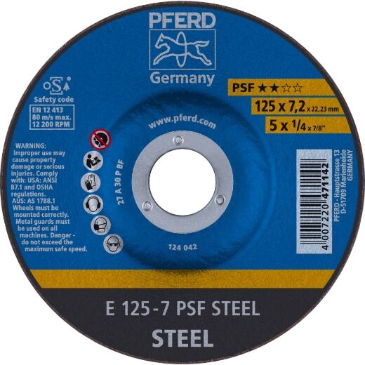 Pferd Afbraamschijf A30 PPS, haaks gebogen 125x7,2mm