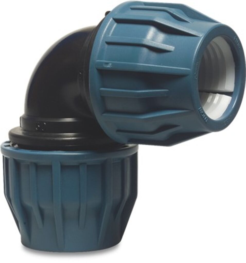 Product afbeelding Knie 90° PP 25 mm knel 16bar zwart/blauw DVGW/KIWA/WRAS