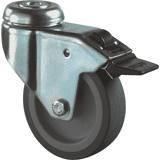 Zwenkwiel rub. grijs b.gat 75mm +rem