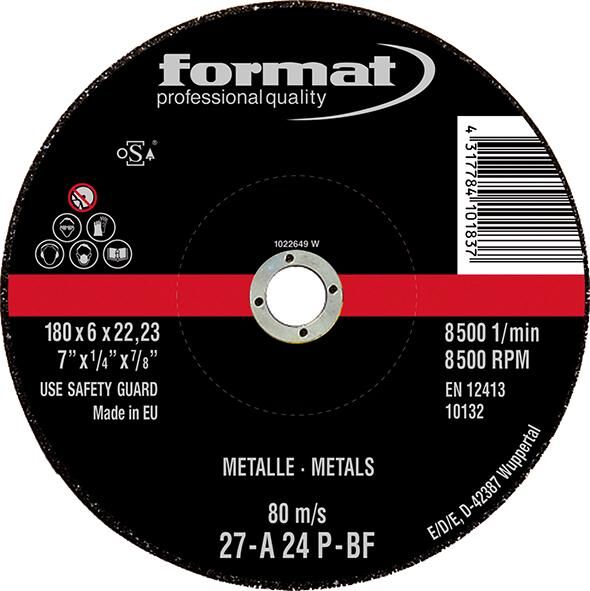 Format Afbraamschijf voor staal en gietijzerbewerking met kom 180x6mm