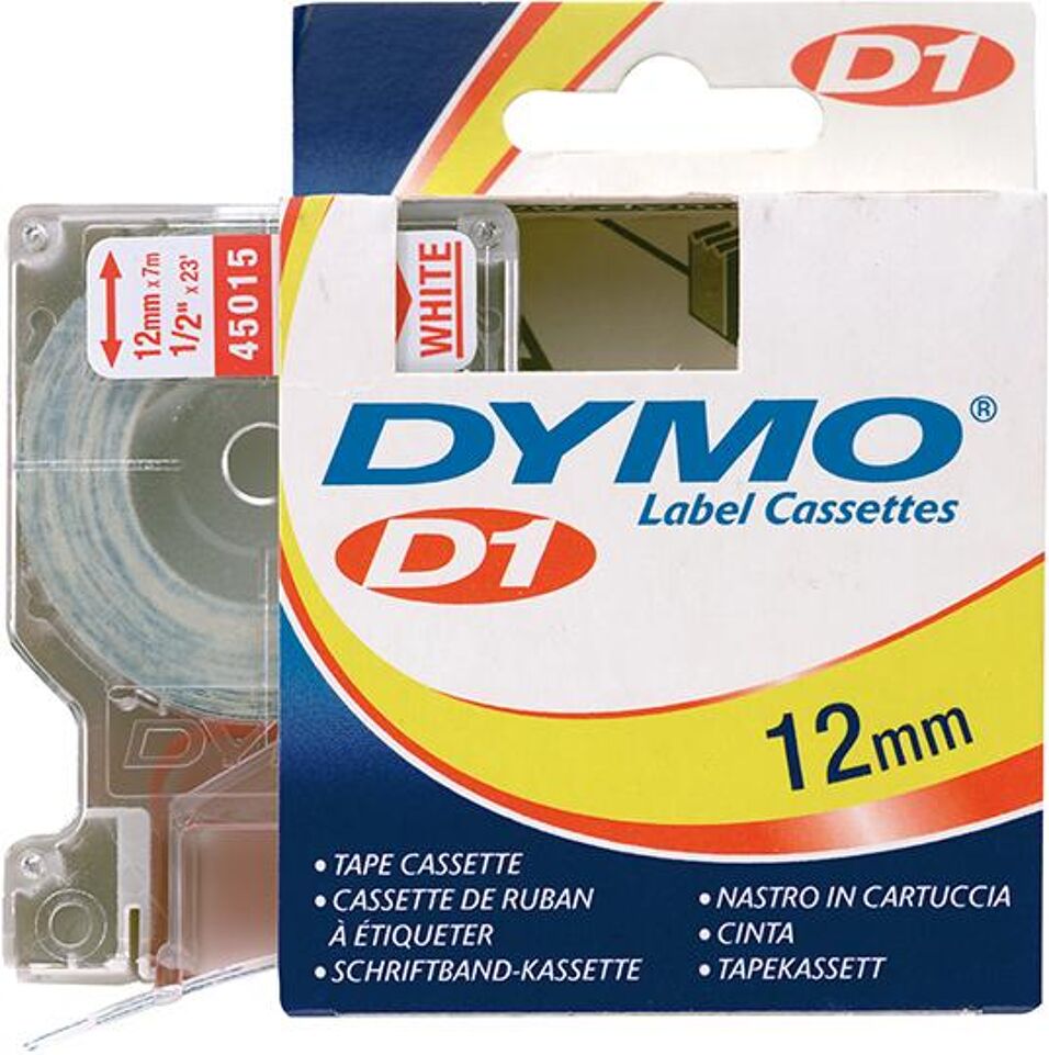 Product afbeelding Dymo Tape D1 45015 rood op wit 12mm x 7m