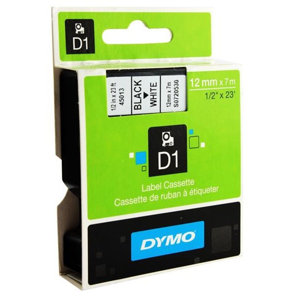 Product afbeelding Dymo Tape D1 45013 zwart op wit 12mm x 7m