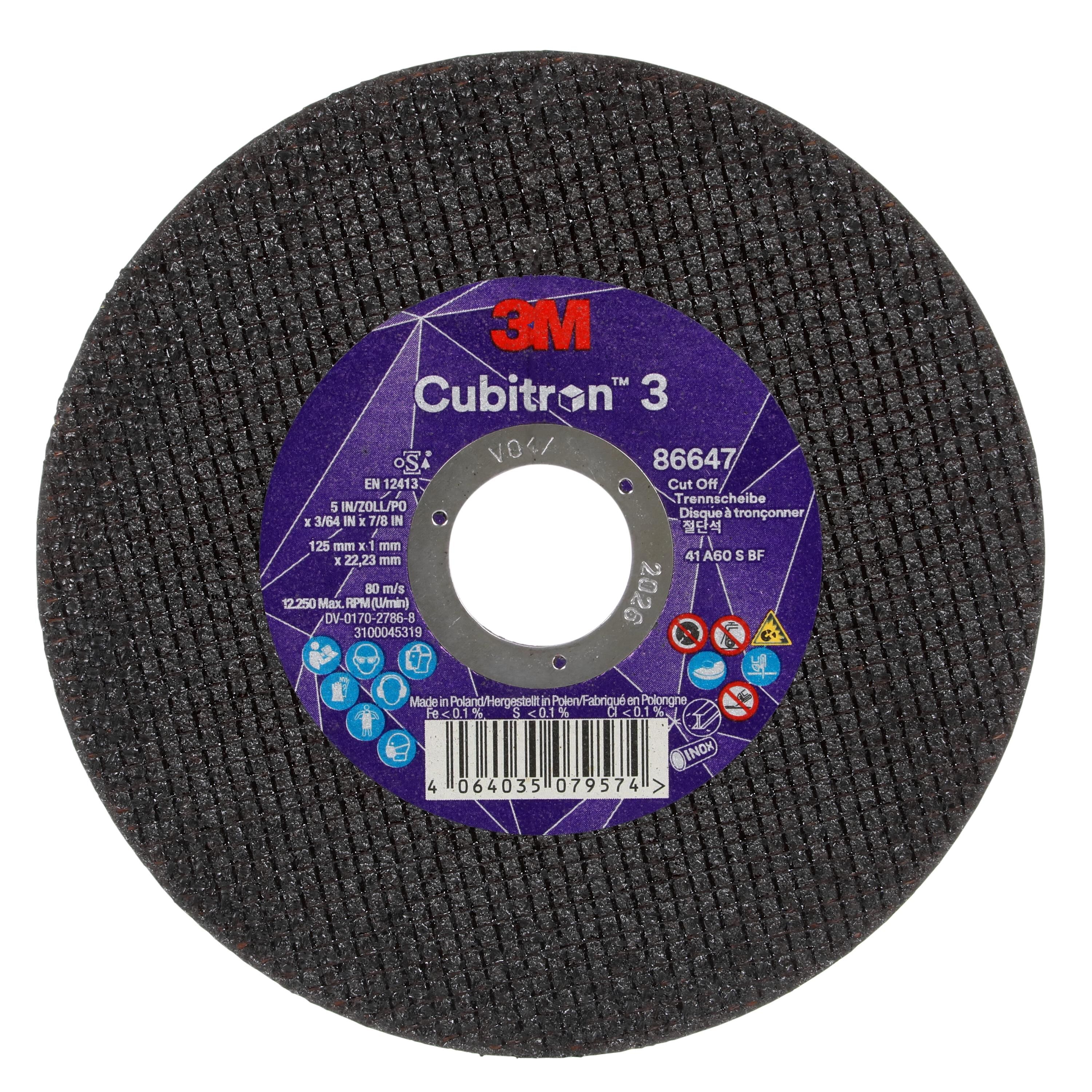 3M Cubitron 3 doorslijpschijf, 86647, 60+, T41, 125mm x 1mm x 22,23mm