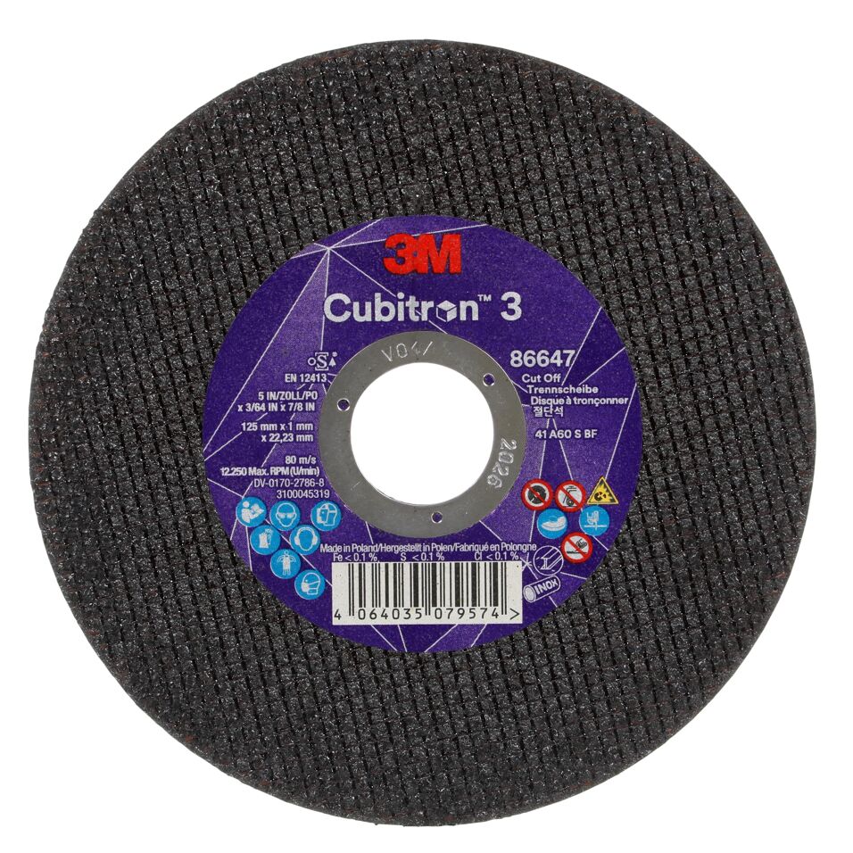 Product afbeelding 3M Cubitron 3 doorslijpschijf, 86647, 60+, T41, 125 mm x 1 mm x 22,23 mm