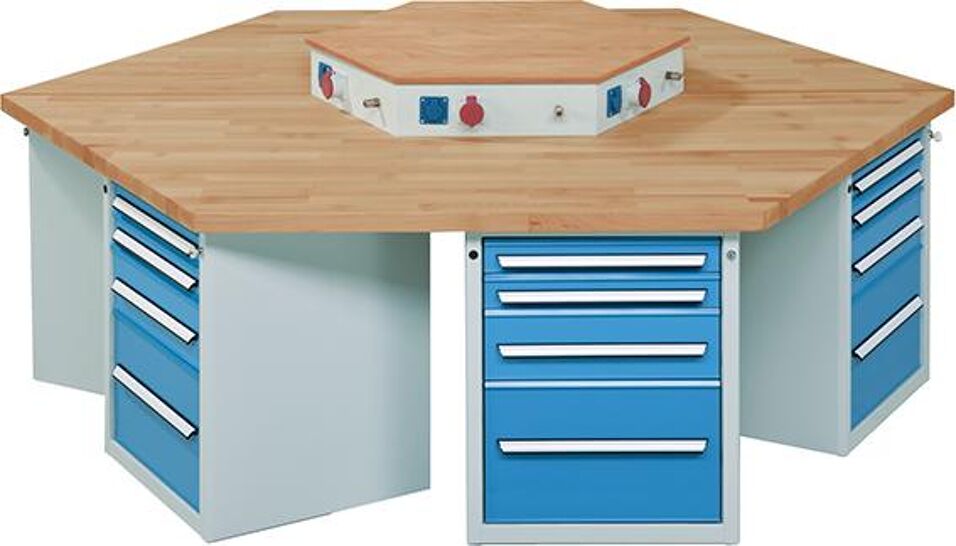 Product afbeelding 6-hoekige werkbank met 4 laden