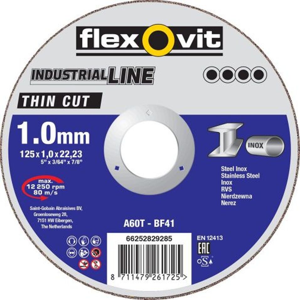 Product afbeelding Flexovit Doorslijpschijf vlak Thin Cut A60T T41 125x1x22,2 mm