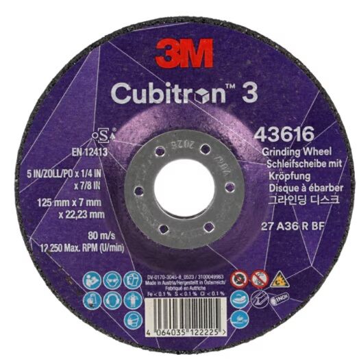 3M Cubitron 3 Afbraamschijf met verlaagd asgat, 43616, 36+, T27, 125mm x 7mm x 22,23mm