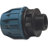 Aansluitstuk PP 25 mm x 3/4" knel x buitendraad 16bar zwart/blauw DVGW/KIWA/WRAS