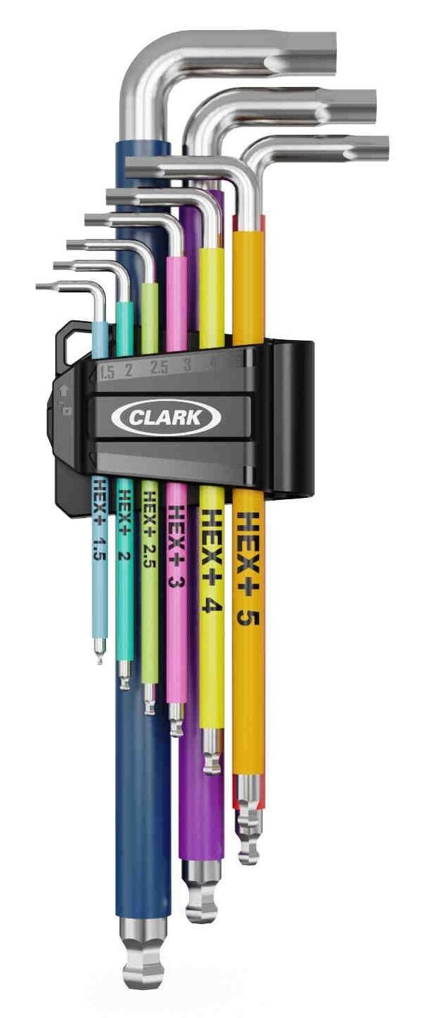 Clark inbussleutelset 9-dlg     1.5-10mm regenboog uitvoering