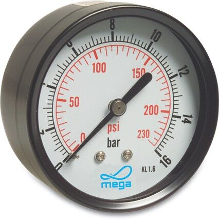 Manometer 63mm 0 - 16 bar G1/4 achteraansluiting