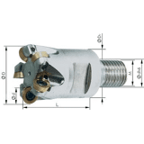 Opschroeffrees met buitendraad M16, met binnenkoeling, 5 tanden, voor RD D 42mm