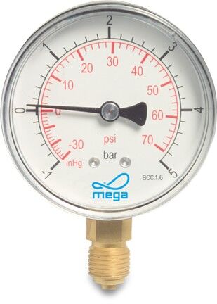 Manometer 63mm 0 - 6 bar G1/4 onderaansluiting