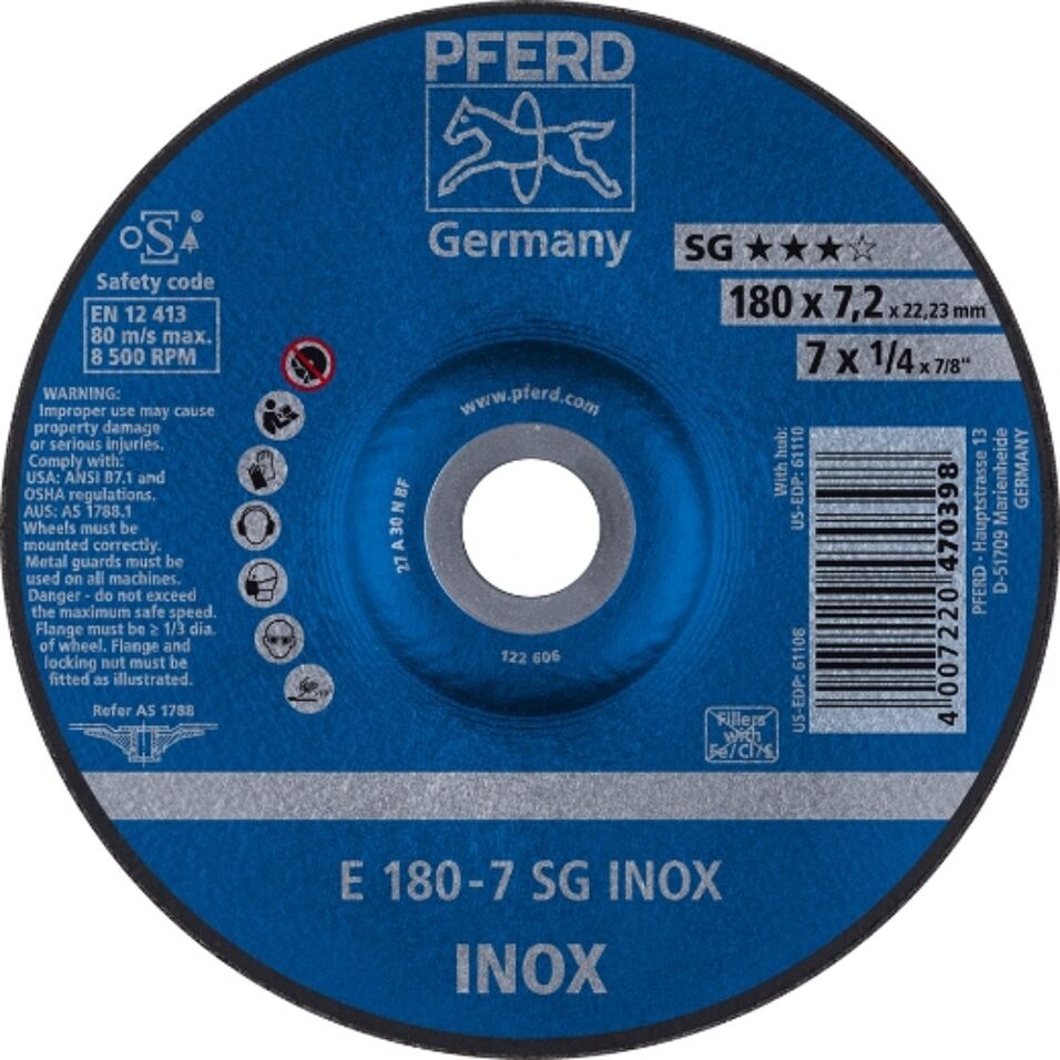 Product afbeelding Pferd Afbraamschijf A30 NSG, haaks gebogen 178-7,2mm