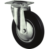 Zwenkwiel rub. zwart bev.pl. 150mm