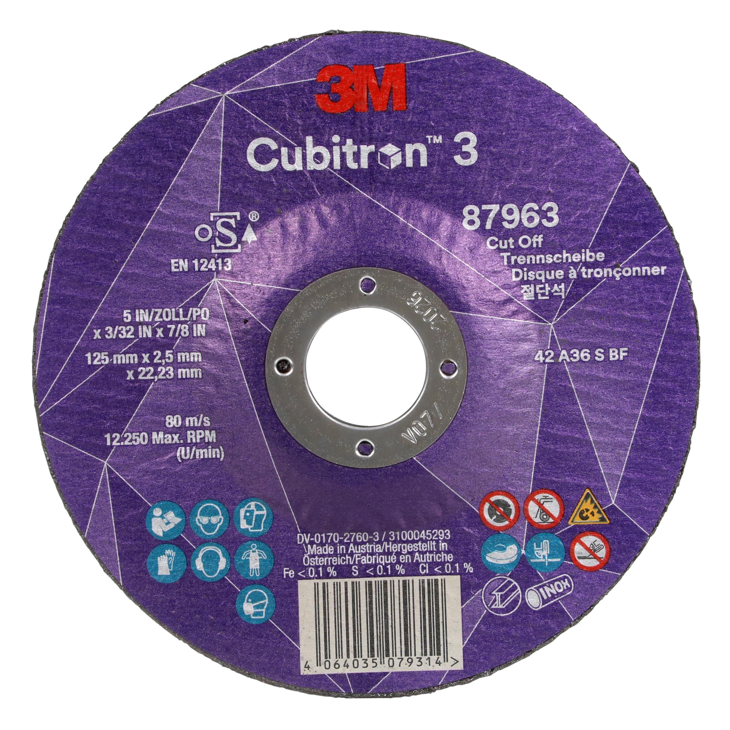 3M Cubitron 3 doorslijpschijf, 87963, 36+, T42, 125mm x 2,5mm x 22,23mm