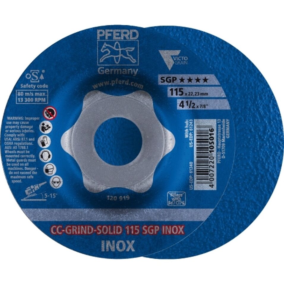 Product afbeelding Pferd CC-GRIND-slijpschijf- CC-GRIND-SOLID 115 SGP INOX