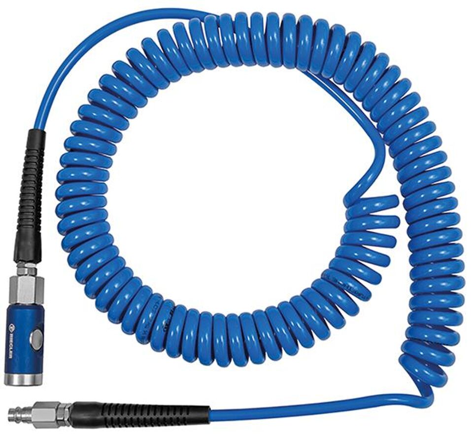 Product afbeelding Riegler Spiraalslang PU blauw, veiligheidskoppeling en stekker NW7,4 10x6,5mm 7,5m