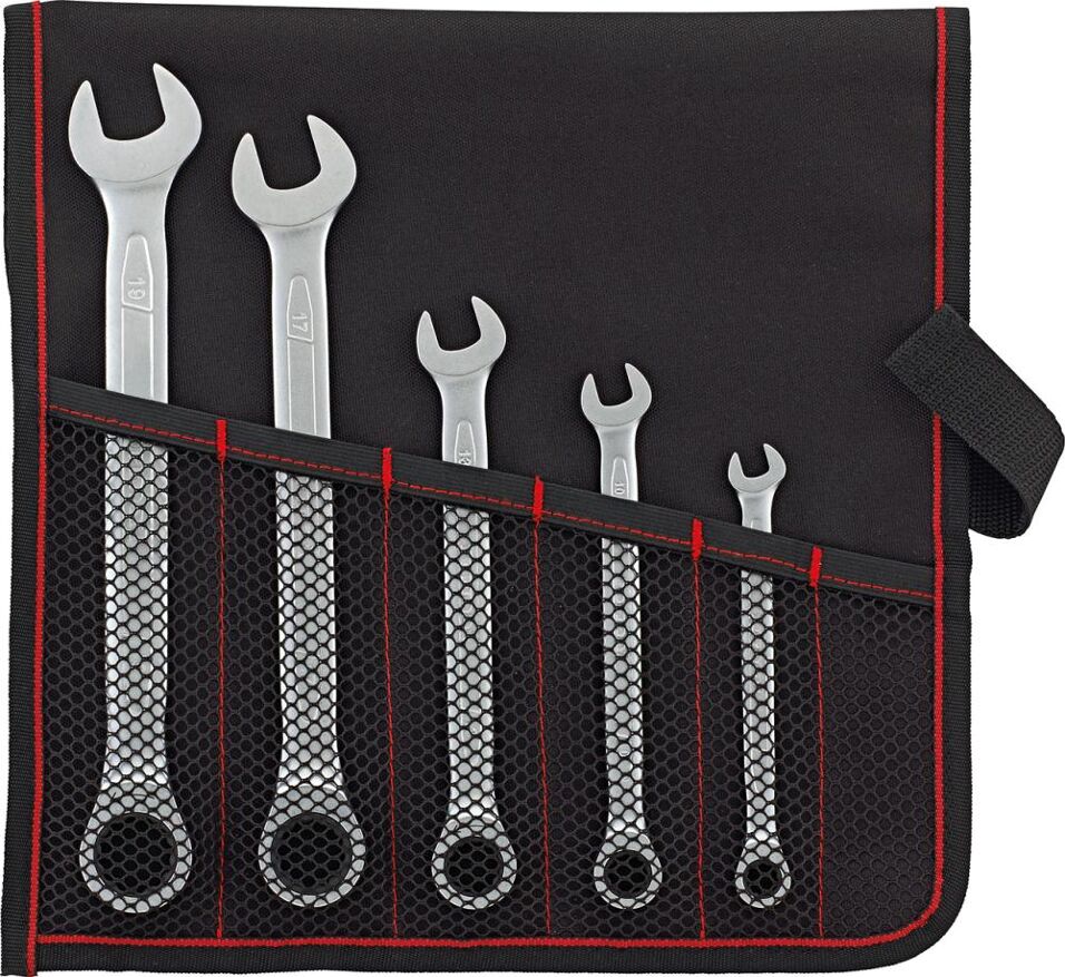 Product afbeelding Format ringsteek- ratelsleutelset recht 8-19mm 5-delig in roltas