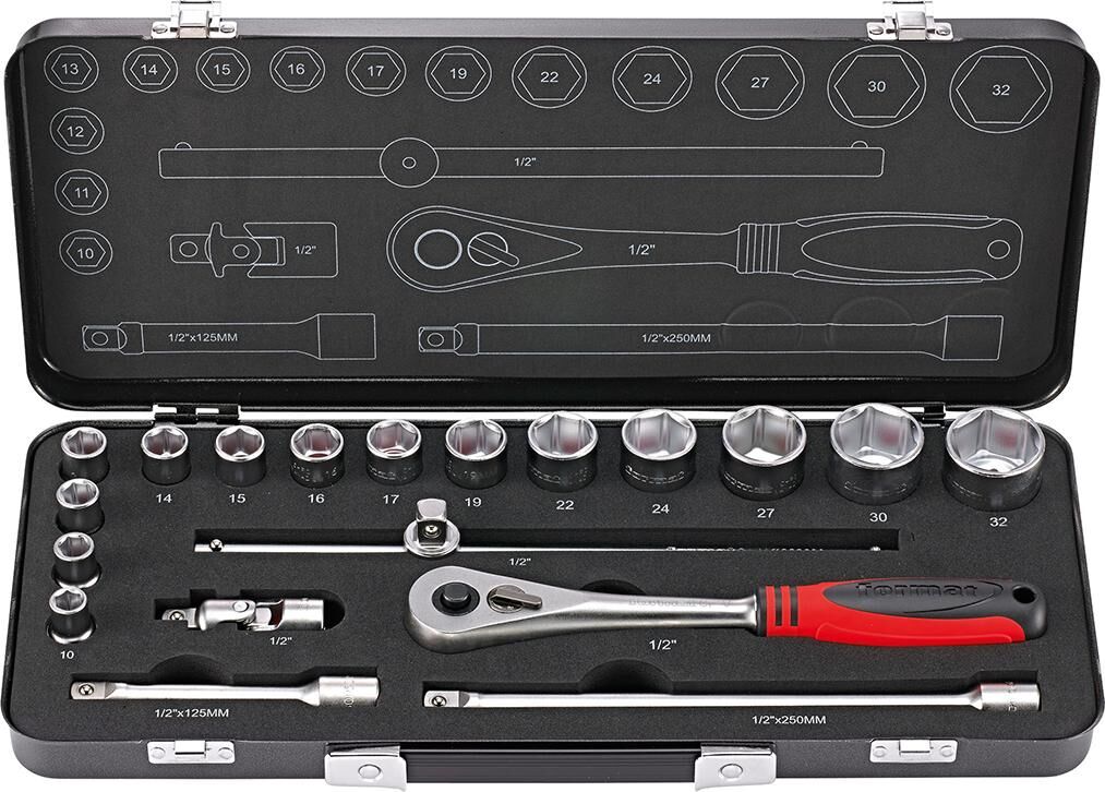 Format Dopsleutelset CV-staal 1/2" 19-dlg.