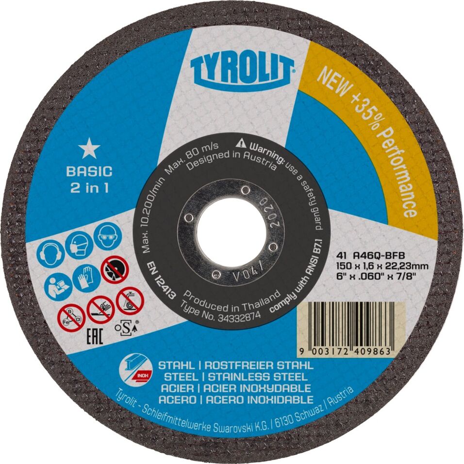 Product afbeelding Tyrolit Basic doorslijpschijf 41 125x2,5x22,23 A30Q-BF