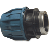 Aansluitstuk PP 16 mm x 1/2" knel x binnendraad 16bar zwart/blauw DVGW/KIWA/WRAS