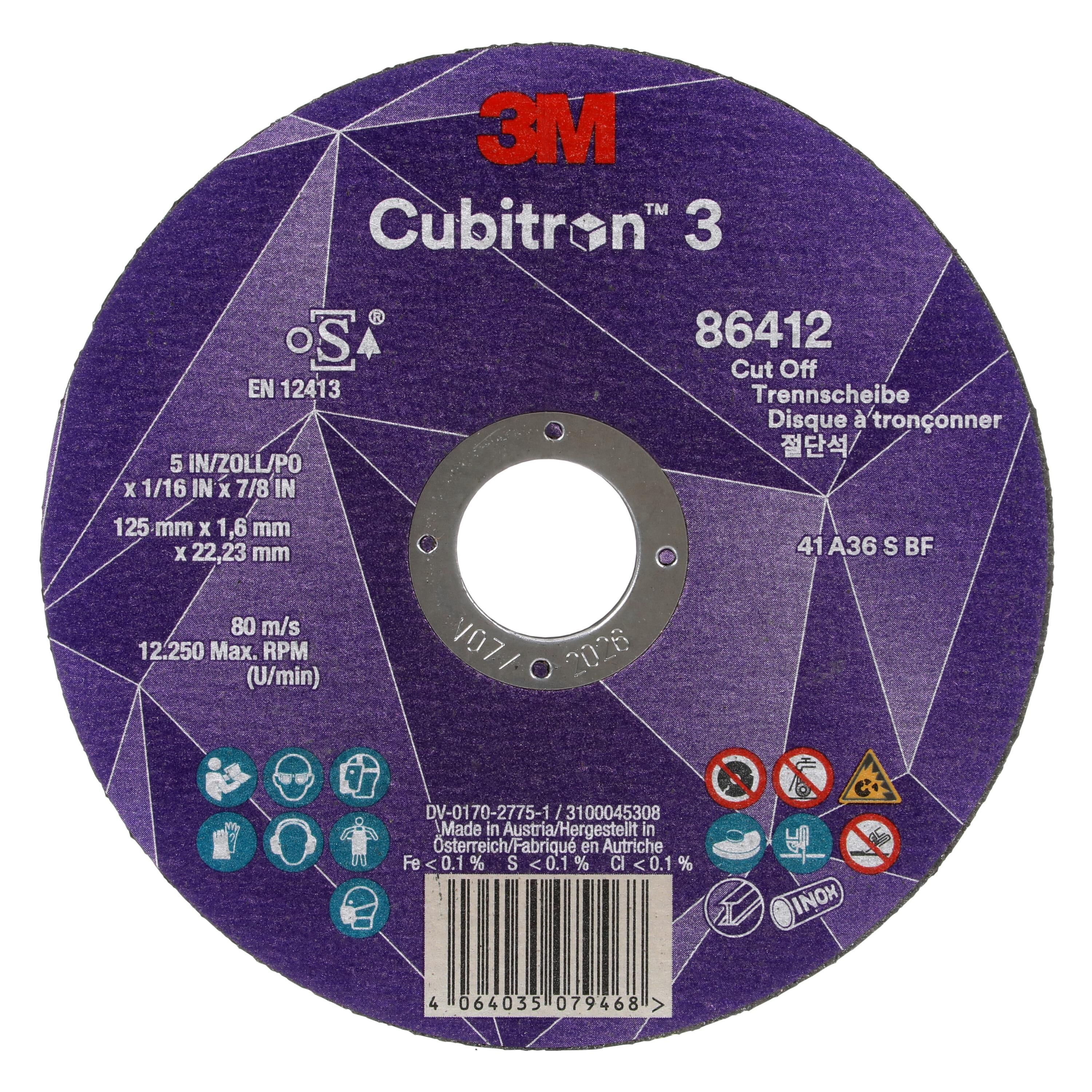 3M Cubitron 3 doorslijpschijf, 86412, 36+, T41, 125mm x 1,6mm x 22,23mm