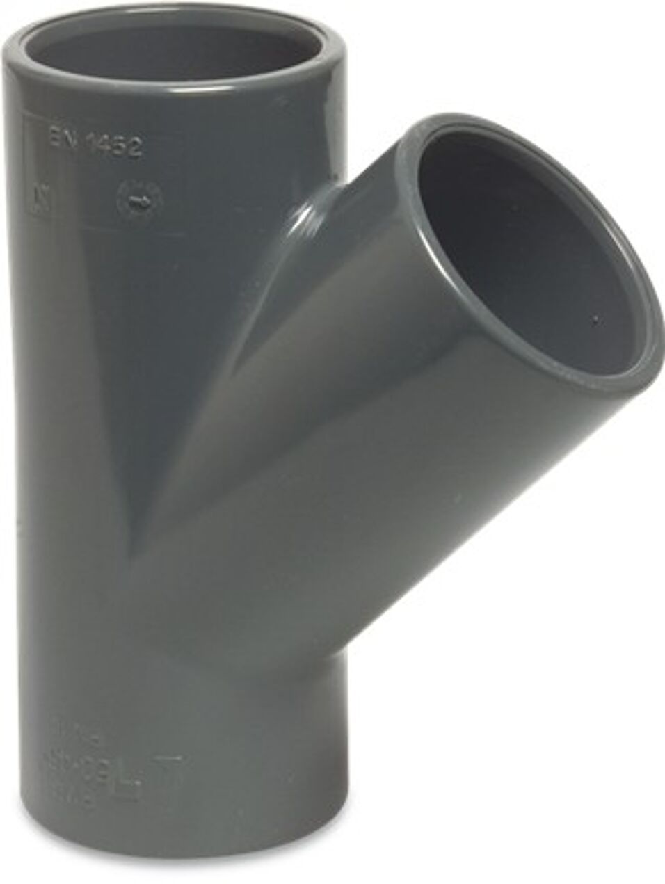 Product afbeelding T-stuk 45° PVC-U 20 mm lijmmof 16 bar grijs