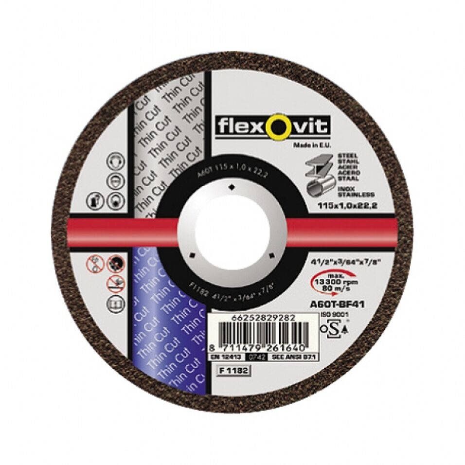 Product afbeelding Flexovit doorslijpschijf vlak Thin Cut inox A46T 125x1,6x22,2 mm