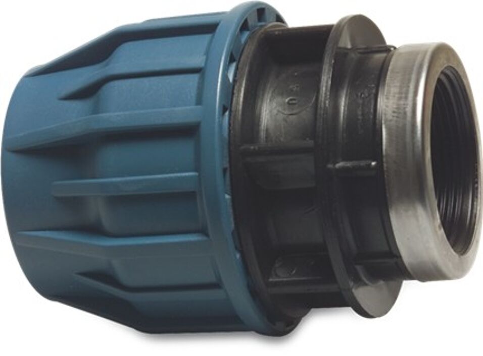 Product afbeelding Aansluitstuk PP 20 mm x 3/4" knel x binnendraad 16bar zwart/blauw DVGW/KIWA/WRAS