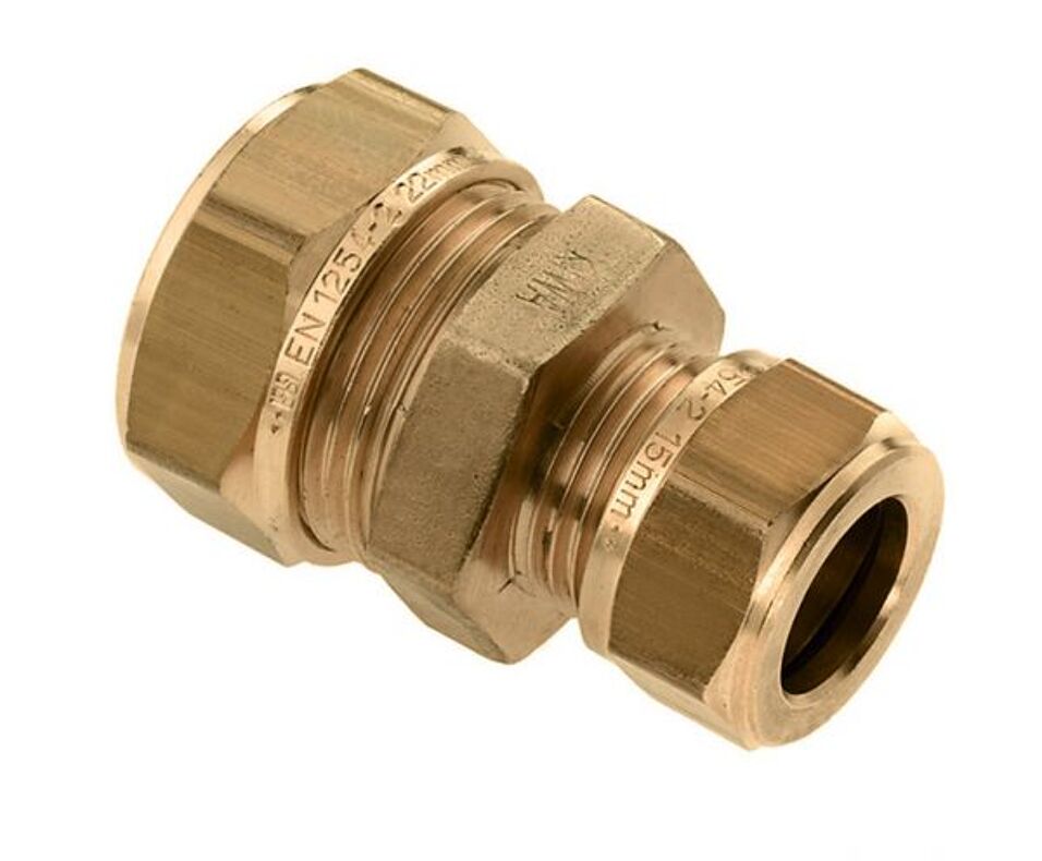 Product afbeelding Knelkoppeling overschuifkoppeling messing 22 x 15 mm