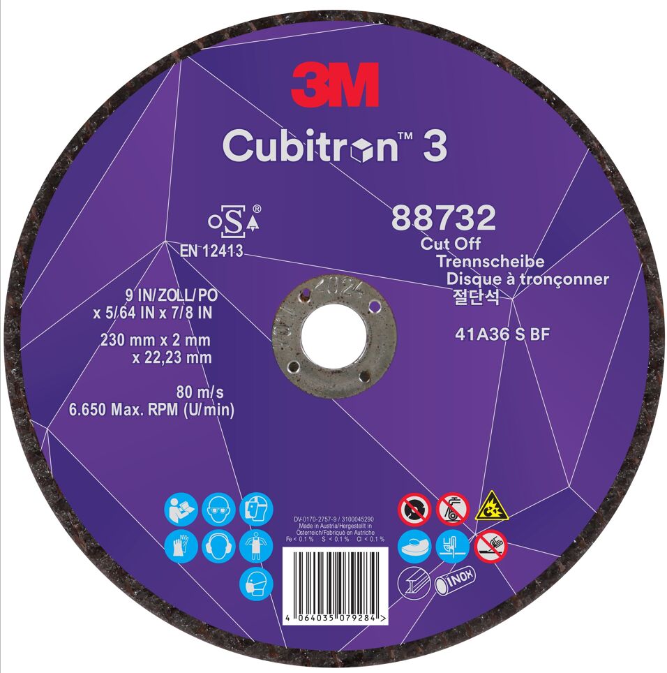 Product afbeelding 3M Cubitron 3 doorslijpschijf, 88732, 36+, T41, 230 mm x 2 mm x 22,23 mm