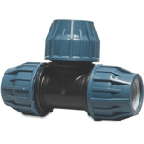 T-stuk 90° PP 20 mm x 1/2" x 20 mm knel x binnendraad x knel 16bar zwart/blauw DVGW/KIWA/WRAS