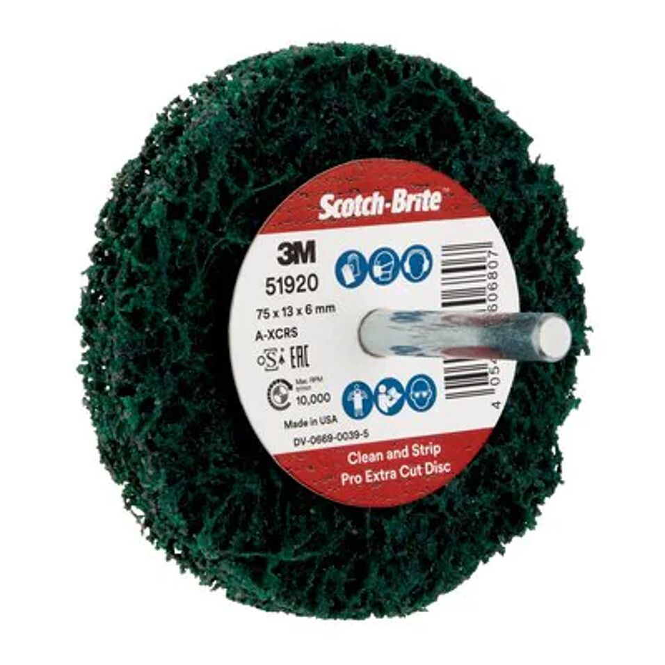 Product afbeelding 3M Scotch-Brite Clean and Strip Schijf XT-ZS Pro Extra Cut op stift, 75 mm x 15 mm x 6 mm, A XCRS
