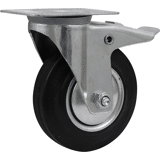 Zwenkwiel rub. zwart bev.pl. 125mm +rem