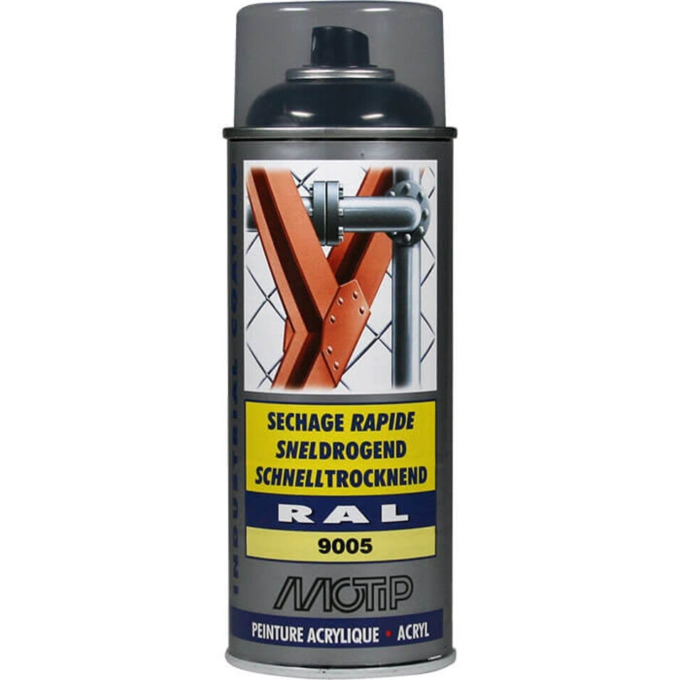 Product afbeelding MoTip Industrial Lak RAL 9005 Zijdeglans gitzwart 400 ml
