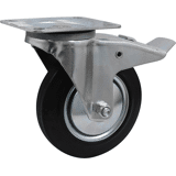 Zwenkwiel rub. zwart bev.pl. 160mm +rem