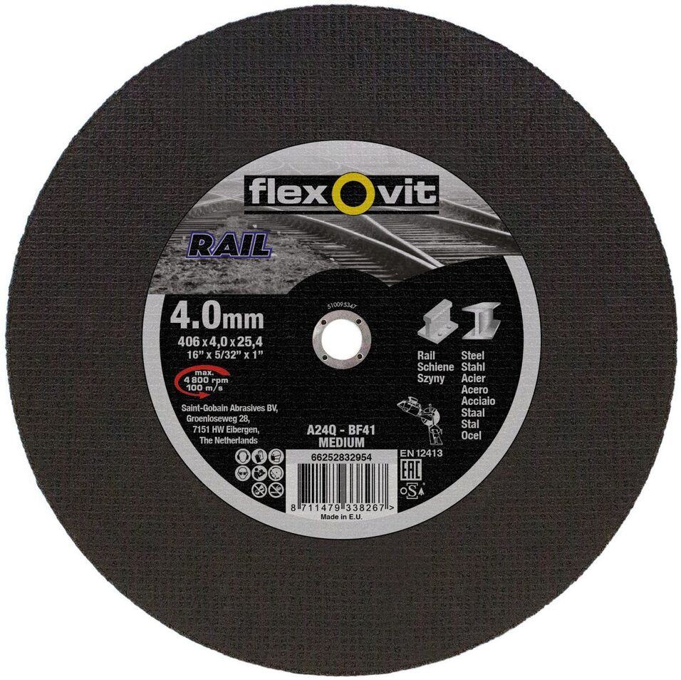 Product afbeelding Flexovit doorslijpschijf vlak rail cut medium flx A24Q 406x4,0x25,4mm T41