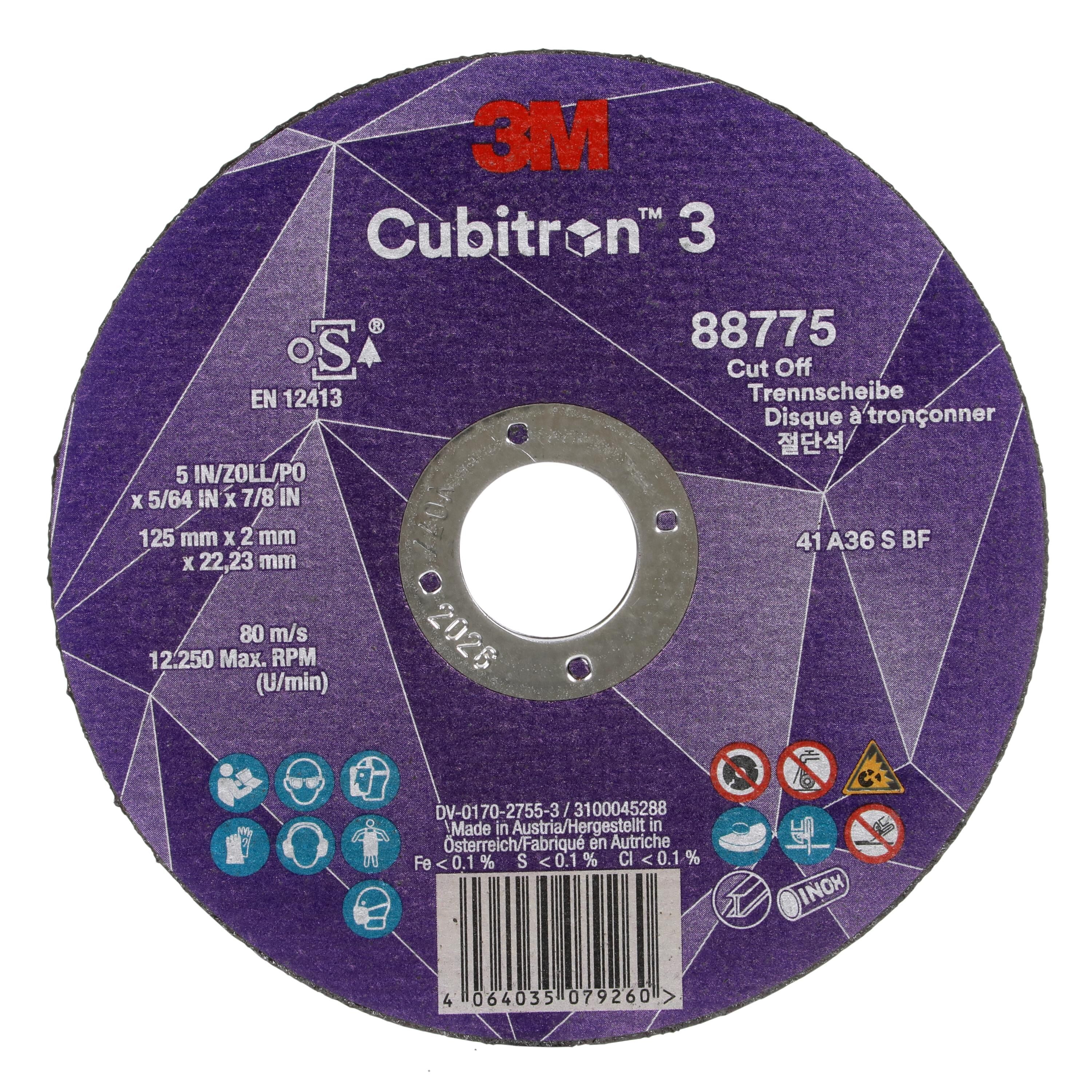 3M Cubitron 3 doorslijpschijf, 88775, 36+, T41, 125mm x 2mm x 22,23mm